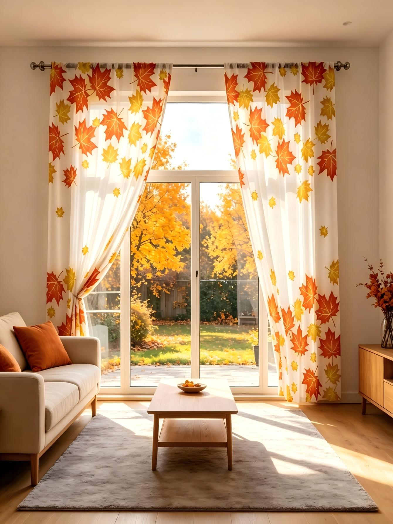 Home Decor Orange - 2 Stück Digital Bedruckte Transparente Vorhänge,