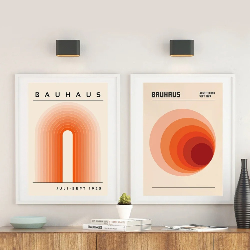 Home Decor Orange - Orange Bauhaus Retro Kunstdrucke Ausstellung Poster
