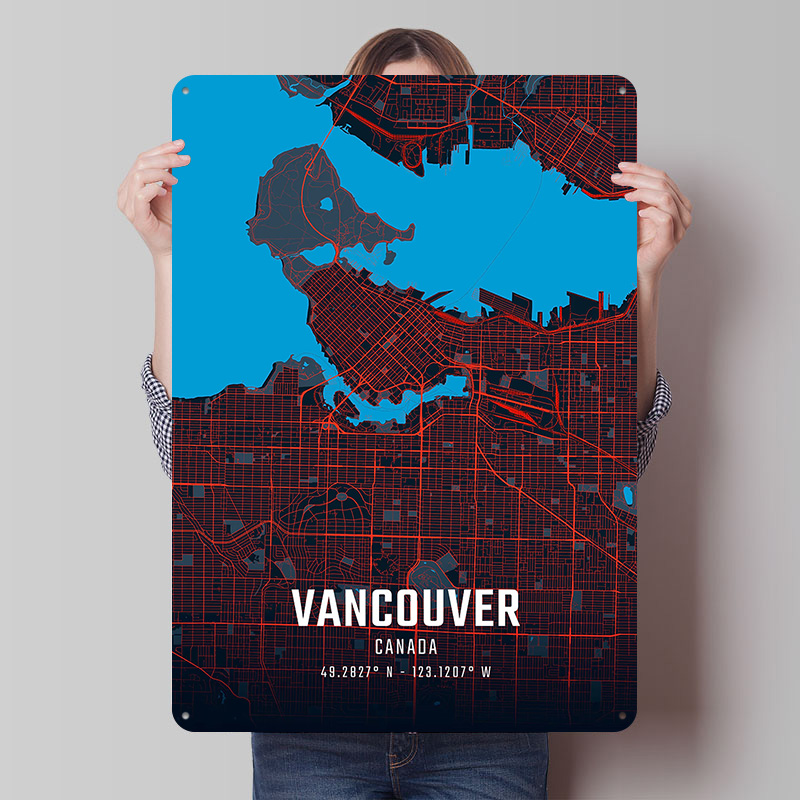 Home Decor Vancouver - Vancouver Stadtplan Metallposter Individuelle Wandkunst Retro