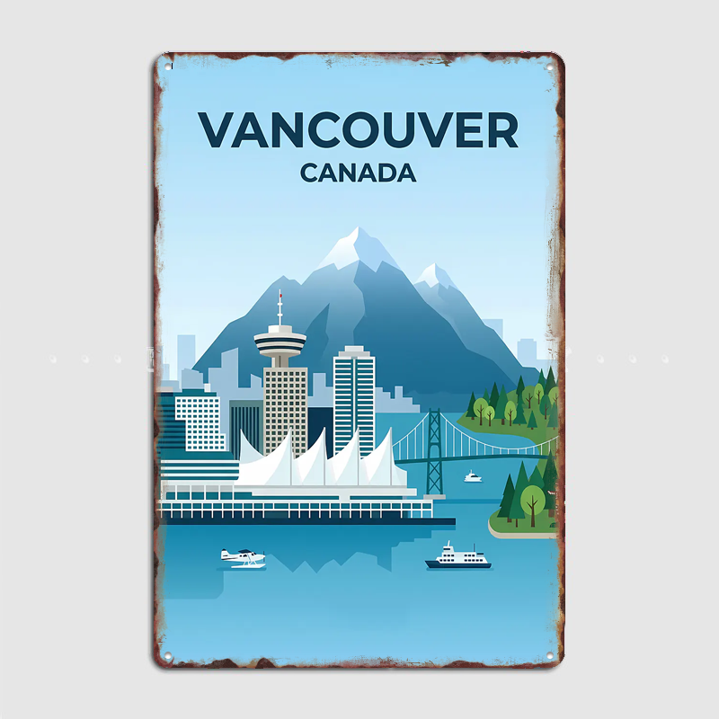 Home Decor Vancouver - Vancouver Kanada Skyline Reise-Szenerie-Poster Retro Garage