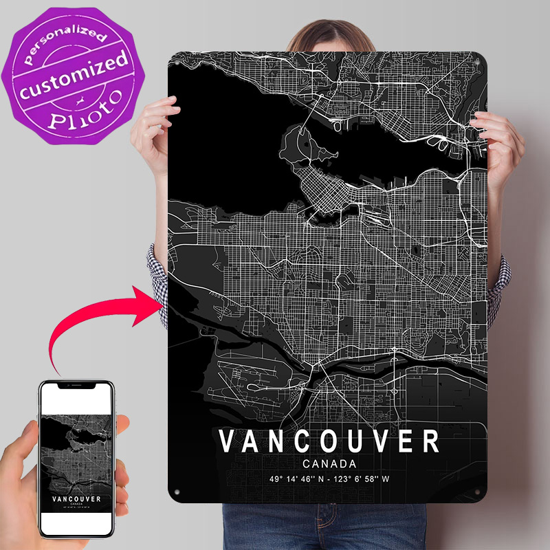Home Decor Vancouver - Vancouver Dark Map 3D-gedrucktes Texturposter Personalisierte