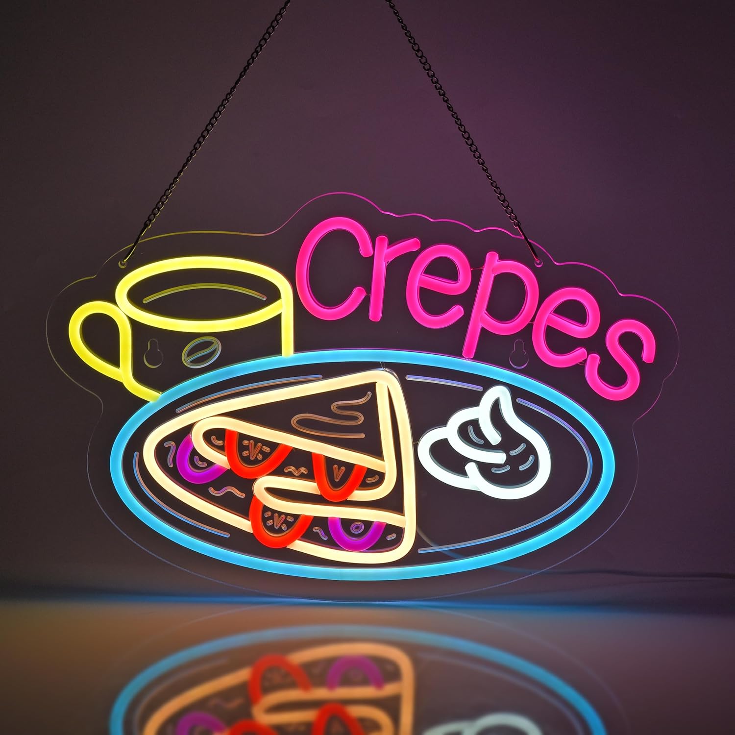 Home Decor Nearby - Crepes Neonschild, USB-betrieben, LED, dimmbar, LED-Neonlicht