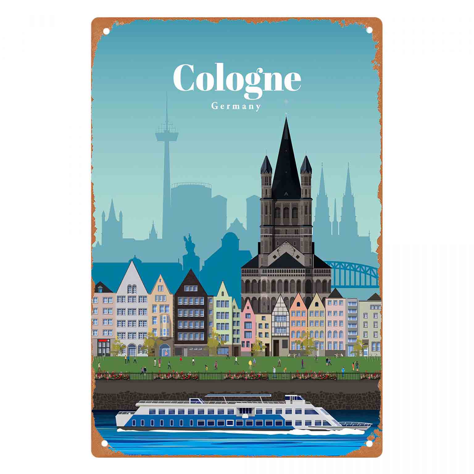 Germany Home Decor - 2D FLAT 1 Stück Metall-Wandschild „Köln