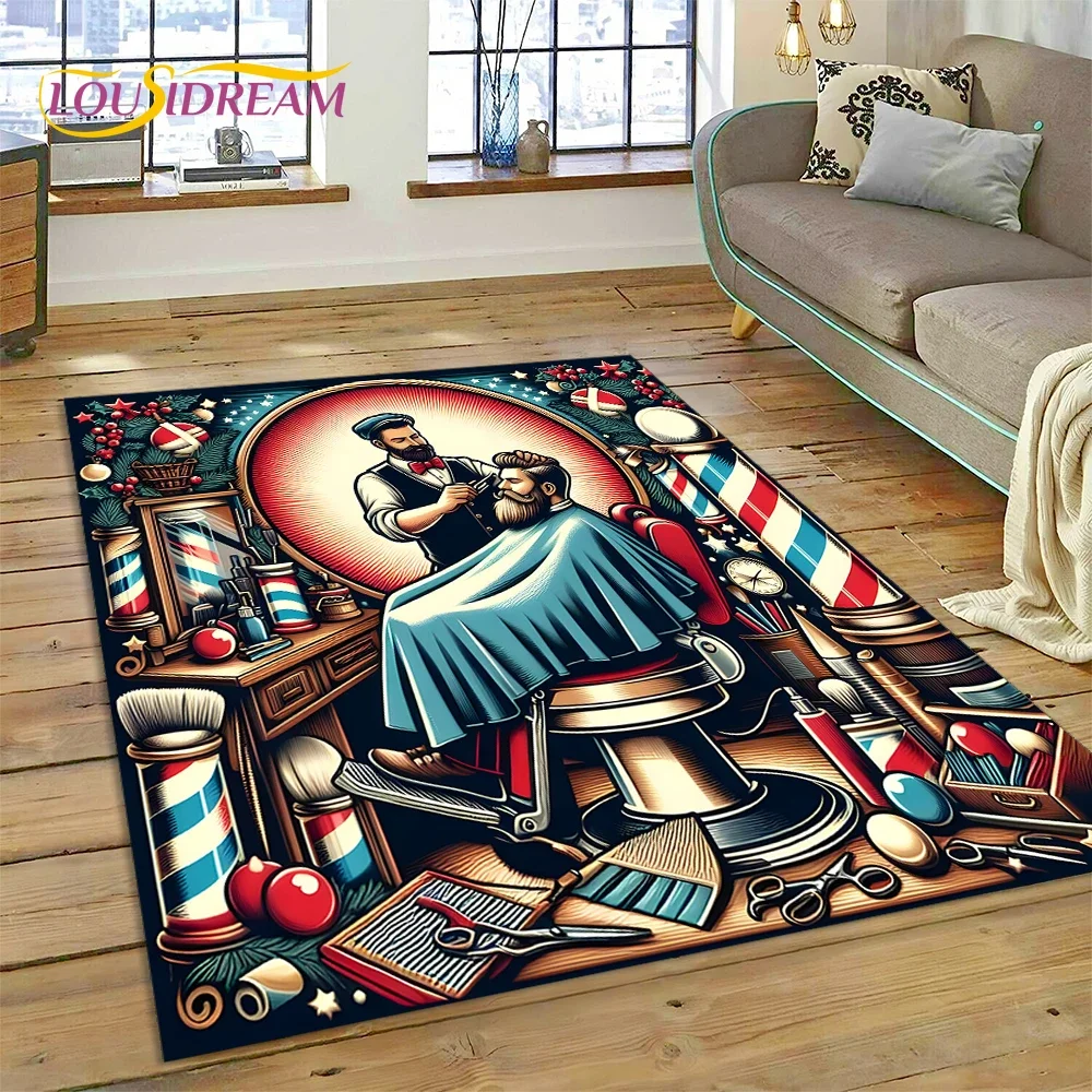 Home Decor Online Shopping - Modischer Barbier-Shop-Logo-Totenkopf Vintage-Teppich für Schlafzimmer, Wohnzimmer,