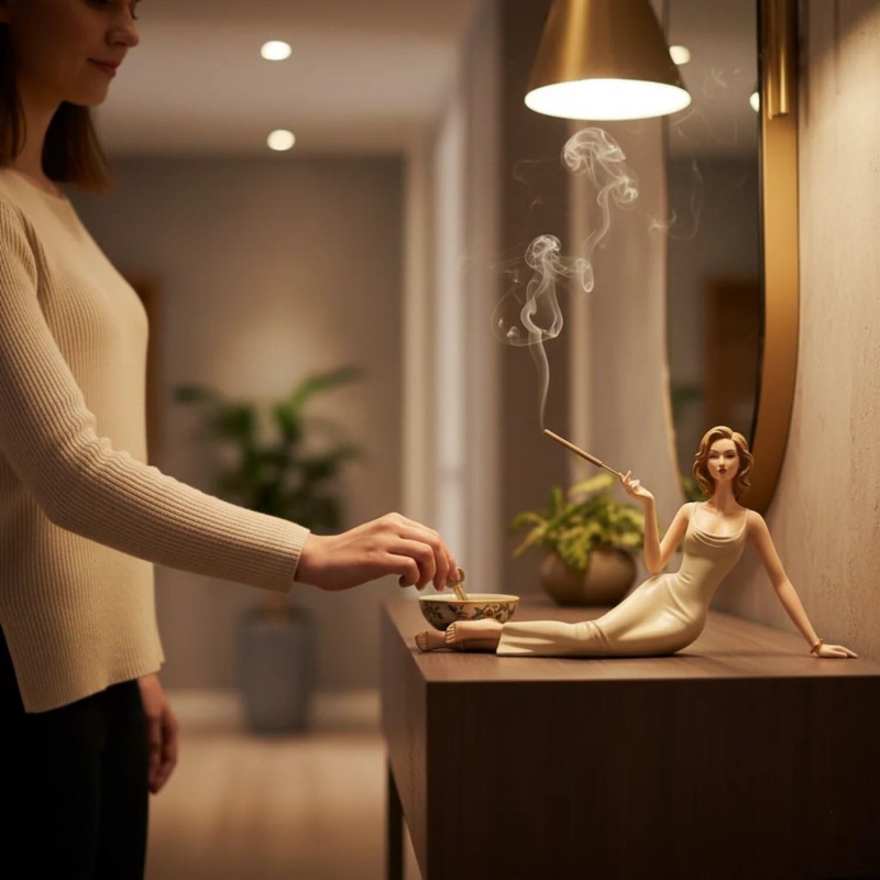 Incense Stick Holder - Elegante Damenfigur, Räucherstäbchenhalter, handgefertigt, Aromatherapie-Stabhalter, meditierende