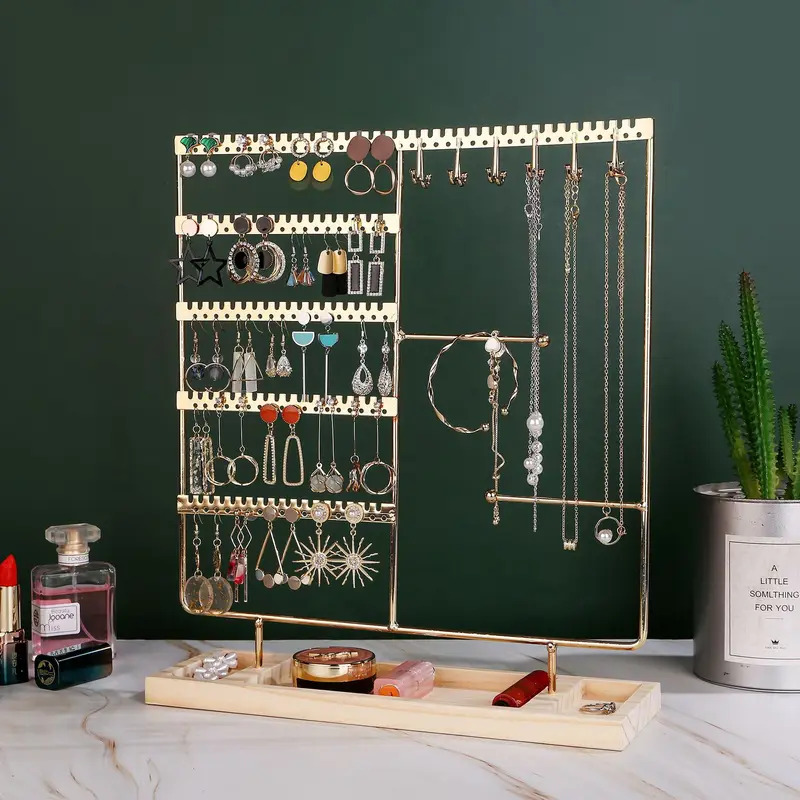 Ceramic Trinket Dish - Abnehmbarer 5-in-1-Schmuckständer – Holz-Display-Organizer für Ohrringe,