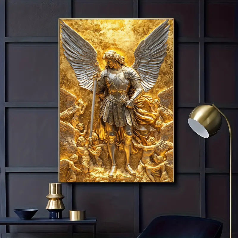 Home Decor Quirky - Erzengel Michael Goldene Engel-Statue Wandkunst Leinwand-Poster