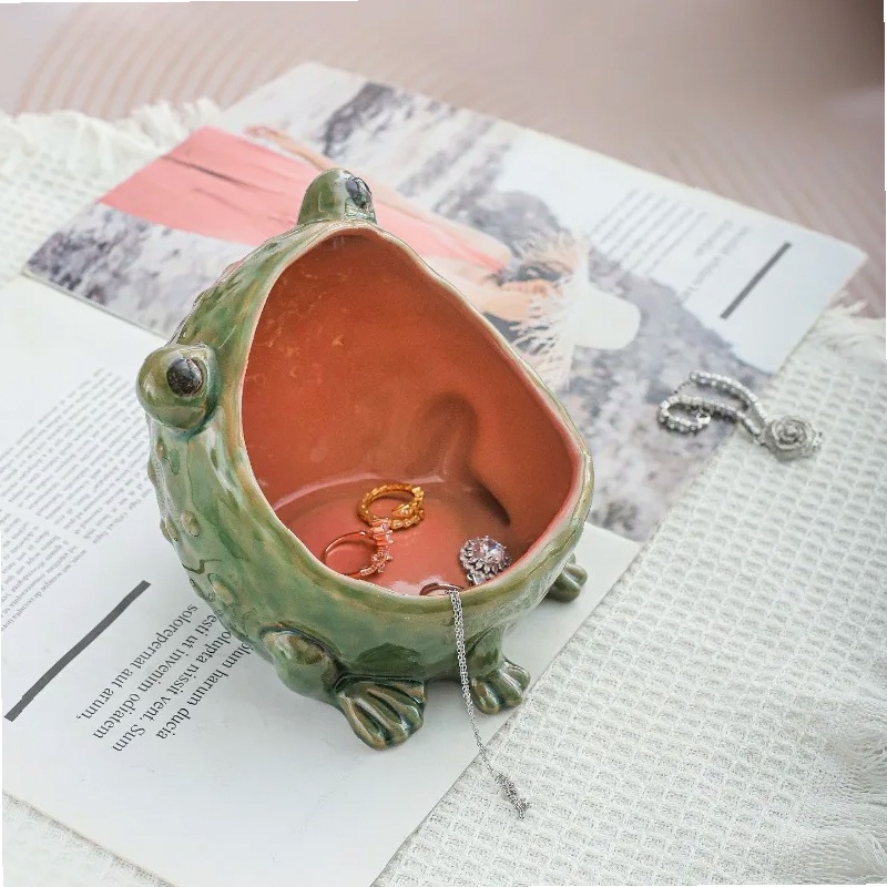 Ceramic Trinket Dish - Keramik-Frosch-Schmuckschale mit großem Mund, Ringhalter, niedliche
