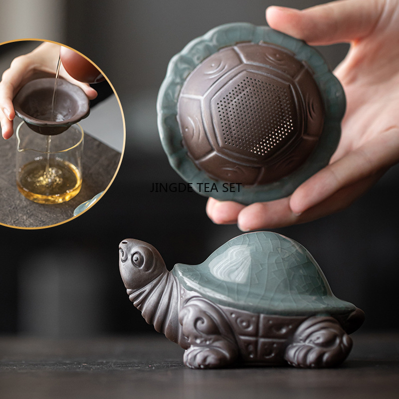 Home Decor Quirky - Keramik-Schildkröten-Tee-Set mit Filter, Niedliche Tierfiguren, Heimdekoration,