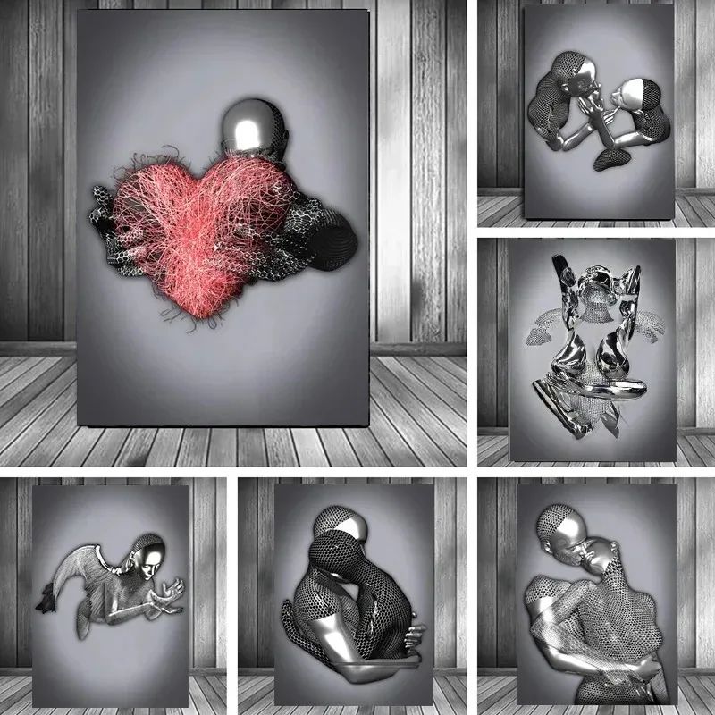 Home Decor Quirky - Metallfigur-Statue, Kunst-Leinwandgemälde, Romantisches Abstraktes Poster und
